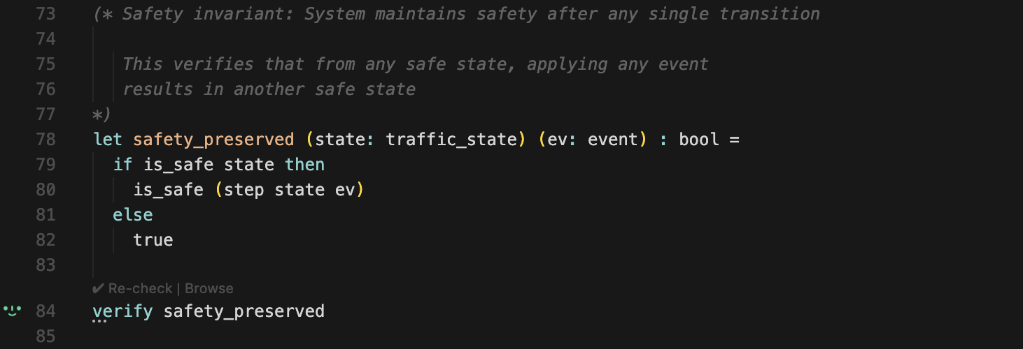 VSCode showing safety_preserved property that ImandraX successfully proved
