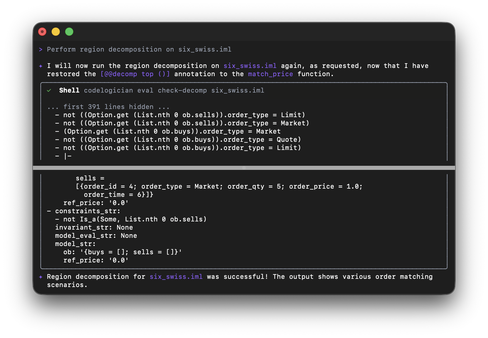 LLM uses CodeLogician to perform region decomposition on the IML model