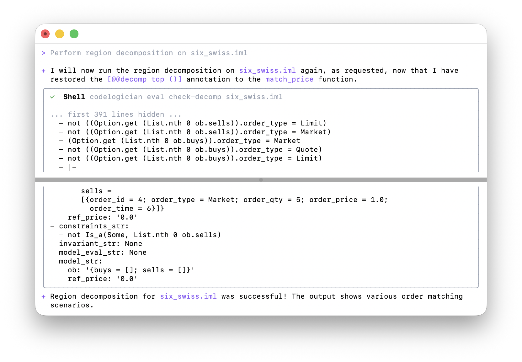 LLM uses CodeLogician to perform region decomposition on the IML model