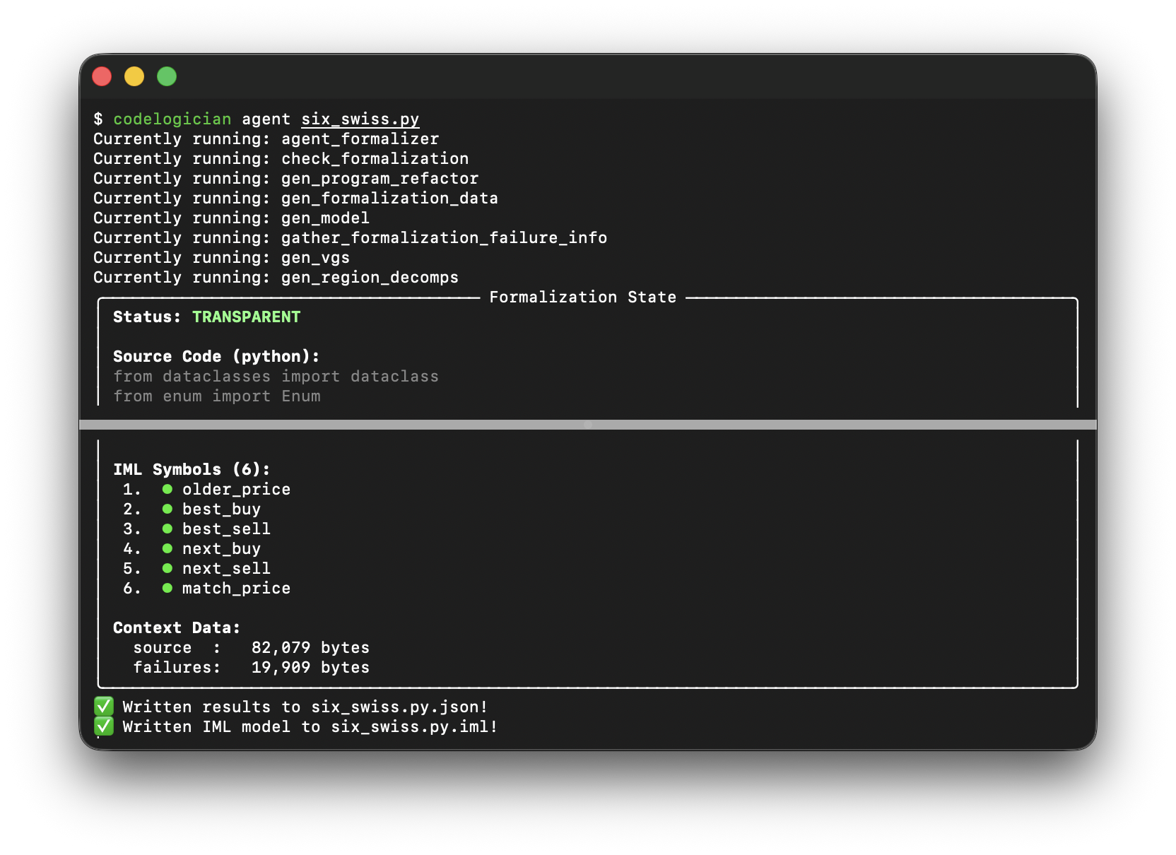 CodeLogician agentic formalizer is invoked to formalize source code into IML