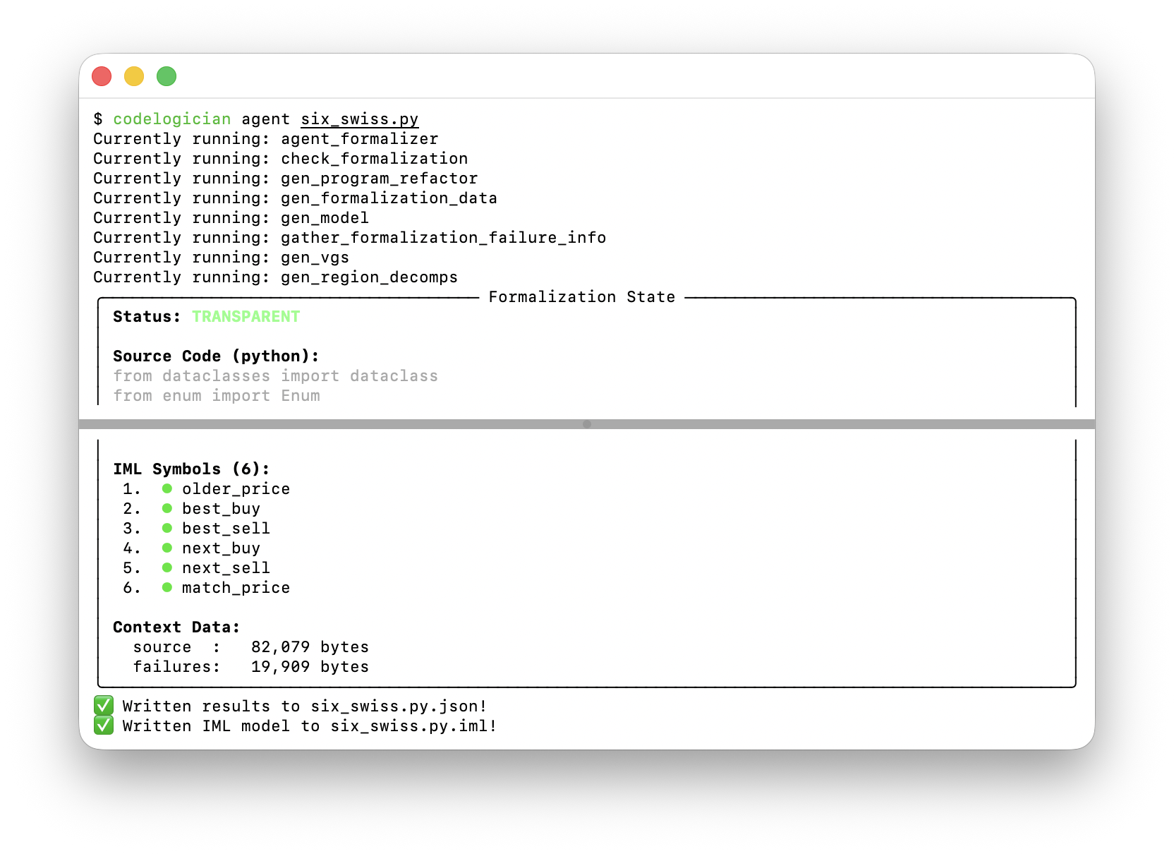 CodeLogician agentic formalizer is invoked to formalize source code into IML