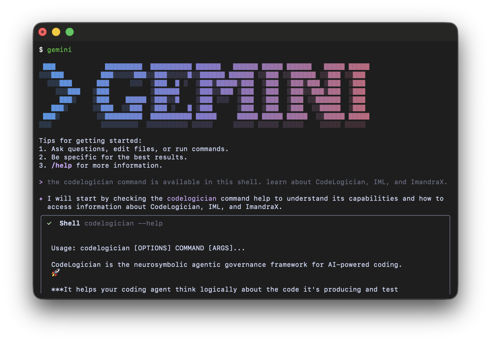 LLM uses codelogician command to learn about CodeLogician, IML, and ImandraX