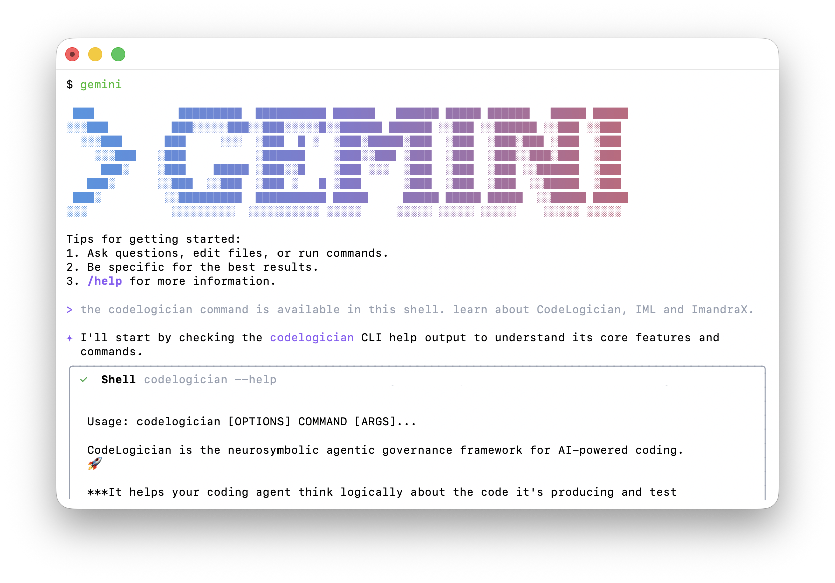 LLM uses codelogician command to learn about CodeLogician, IML, and ImandraX