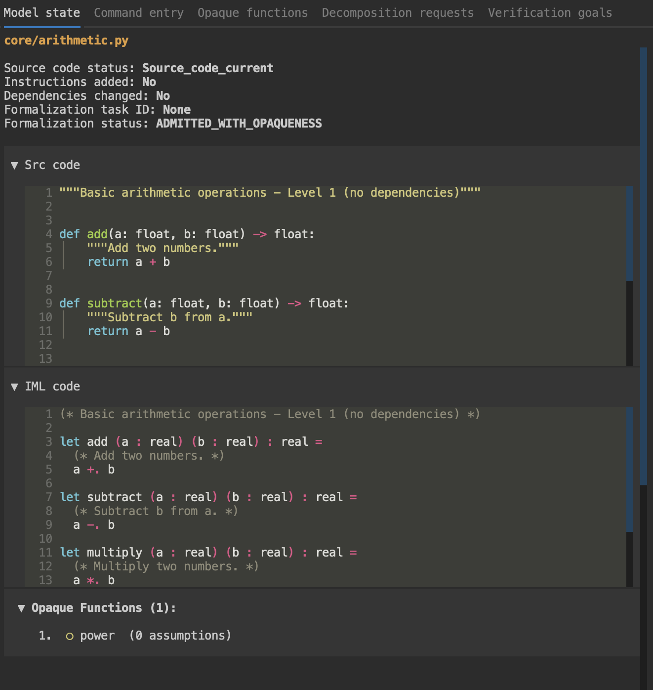 CodeLogician interface showing warning message for unsupported language with option to continue formalization