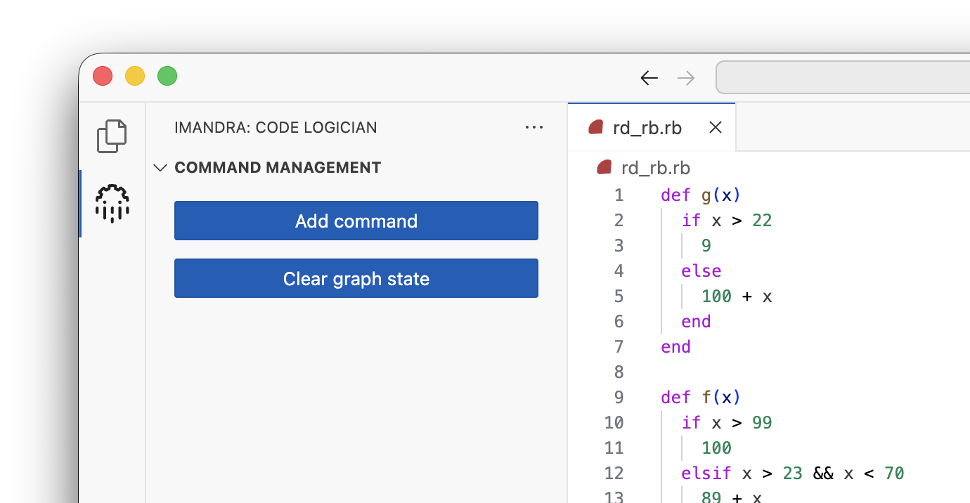 VS Code editor with a source file open and the CodeLogician extension panel visible in the sidebar
